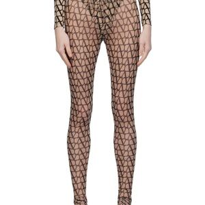Valentino Garavani Black and Tan Geometric Leggings